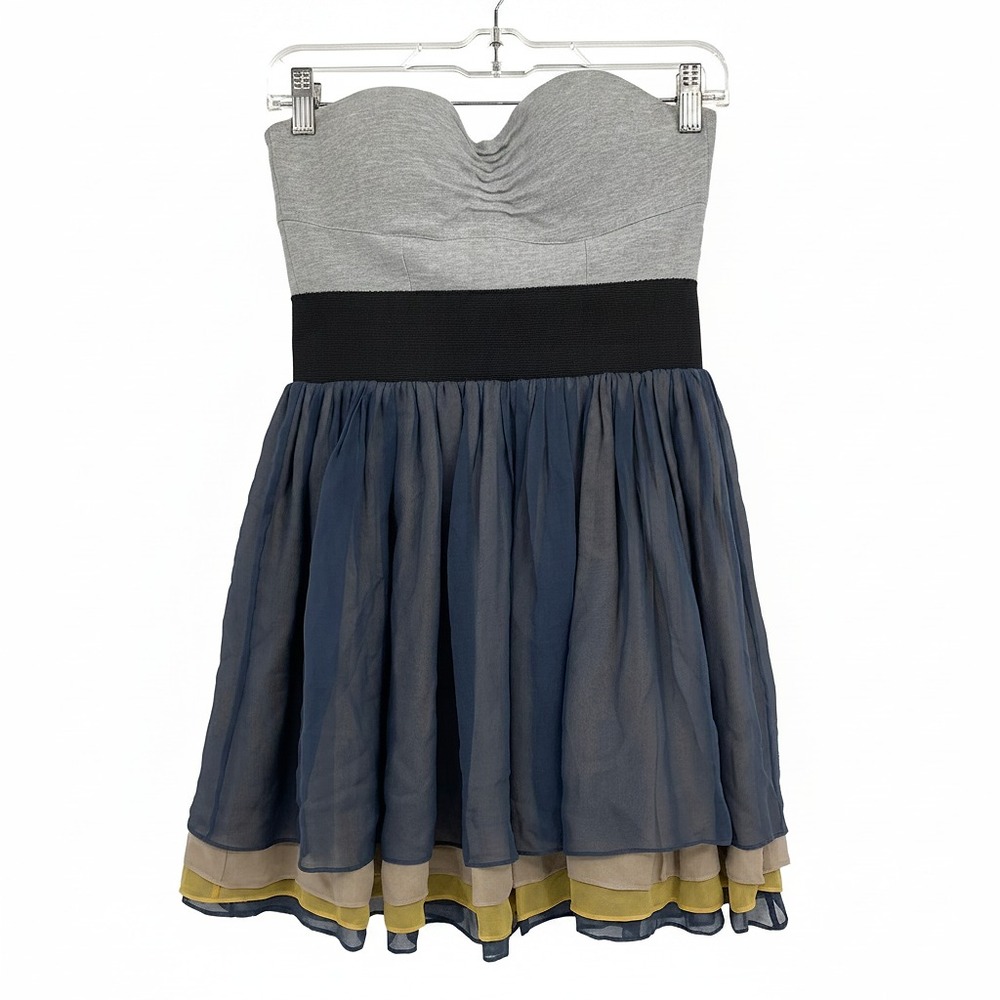 LaRok Navy Gray Strapless Mini Dress | XS Regular